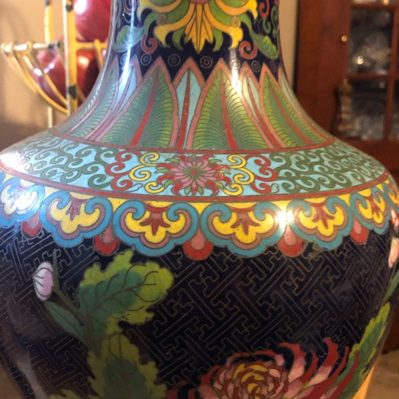 Large Qing Dynasty  Cloisonné Turquoise  Floral Vase - Picture 7 of 13